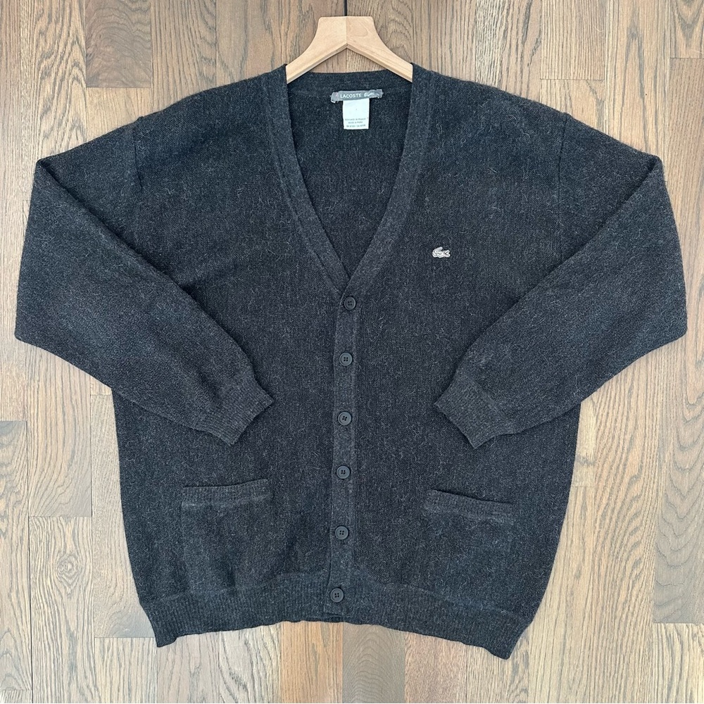 Vintage Izod Lacoste Men's 100% Baby Alpaca Cardigan Sweater in Charcoal Grey L